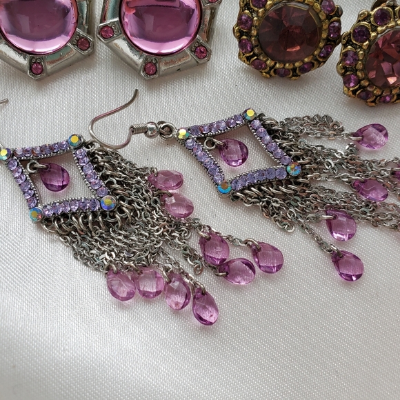 Purple ( Pink) Vintage Earrings Lot ~ Vintage Jewelry - Picture 3 of 9